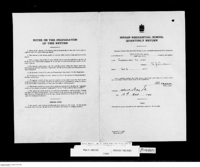 Quarterly Return, 30 September 1944