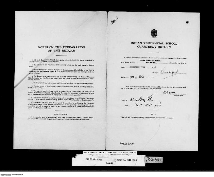 Quarterly Return, 30 September 1943