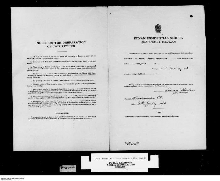 Quarterly Return, 30 June 1943