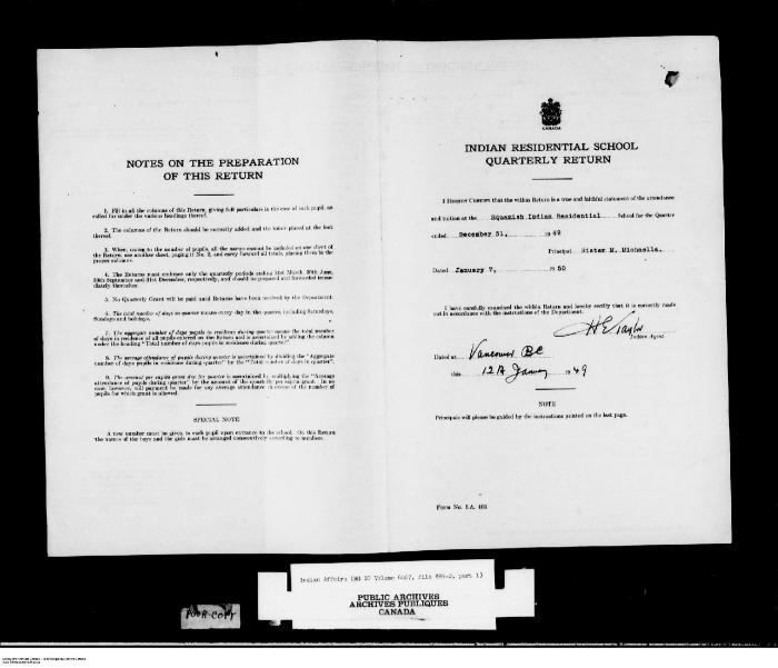 Quarterly Return, 31 December 1949