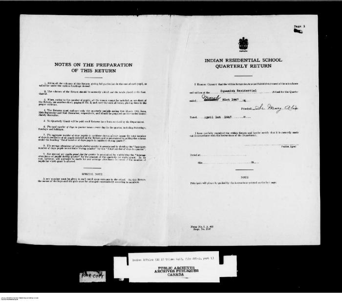 Quarterly Return, 31 March 1947