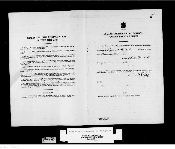 Quarterly Return, 31 December 1946