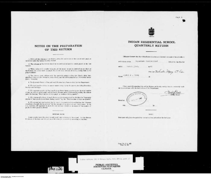 Quarterly Return, 31 March 1942