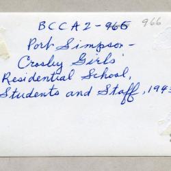 Port Simpson - Crosby Girls' Residential School, Students and Staff, 1943