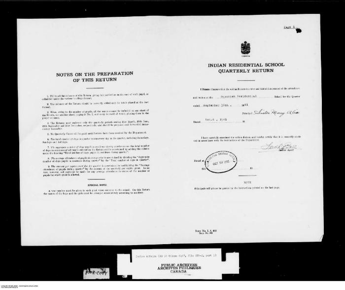 Quarterly Return, 30 September 1941