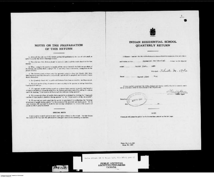 Quarterly Return, 31 March 1944