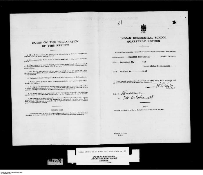 Quarterly Return, 30 September 1948