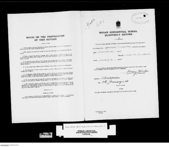 Quarterly Return, 31 December 1947