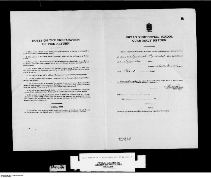 Quarterly Return, 30 September 1944