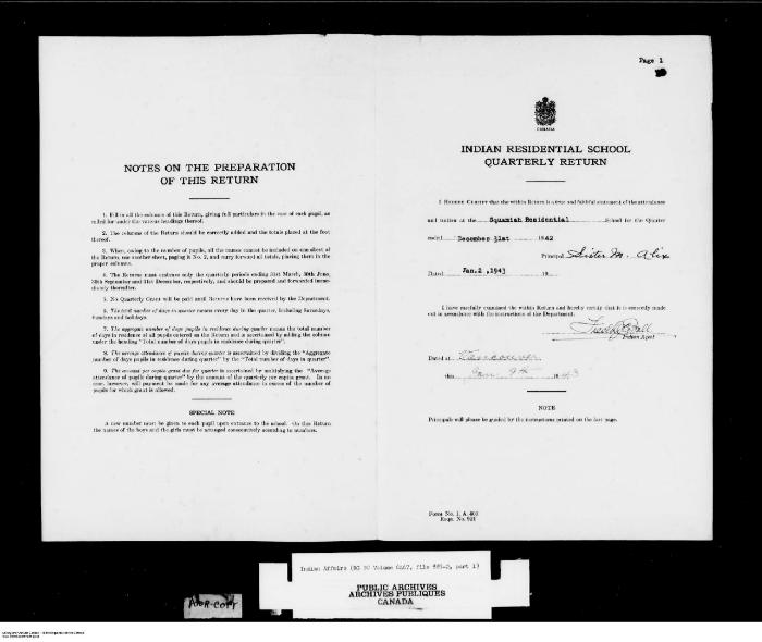 Quarterly Return, 31 December 1942