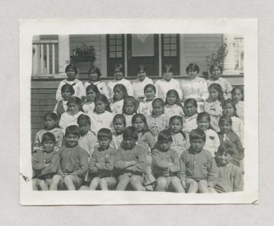 Children on steps of school, Kitamaat, B.C.