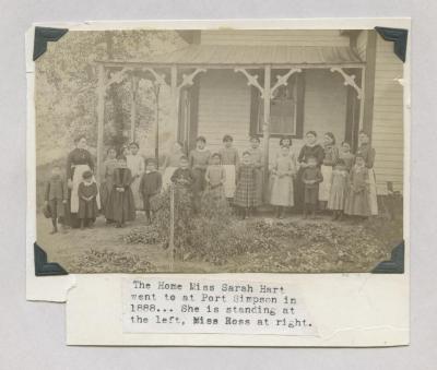 The Home Miss Sarah Hart went to at Port Simpson in 1888 . . .  She is standing at the left, Miss Ross at right