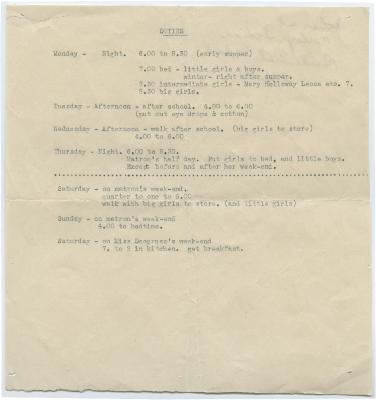 Duties at Morley Indian Residential School