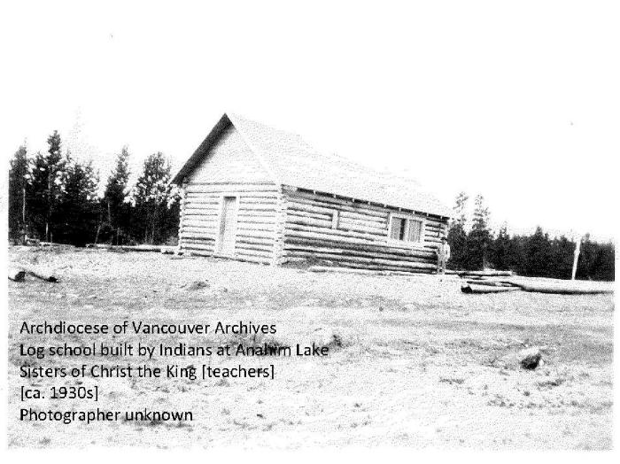 Log school built by Indians at Anahim Lake