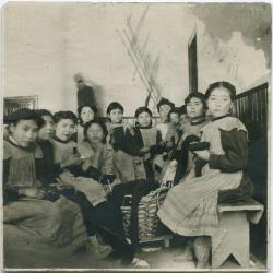 Girls' sewing class at Norway House Indian Boarding School