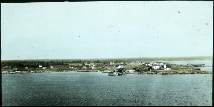 <em>Aeroplane view of Norway House </em>(1938). Source: United Church of Canada Archives. 