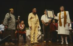Anne Squire presenting to Murray Whetung, the Native Apology, framed, during the Service of Constitution of ANCC and Covenanting at the 32nd General Council.
