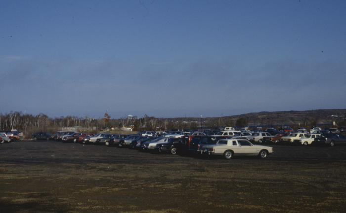 Cars parked near the area where the Native Apology took place when the United Church under the leadership of former moderator Bill Smith apologized to the Native people for rejecting their Native spirituality for years.