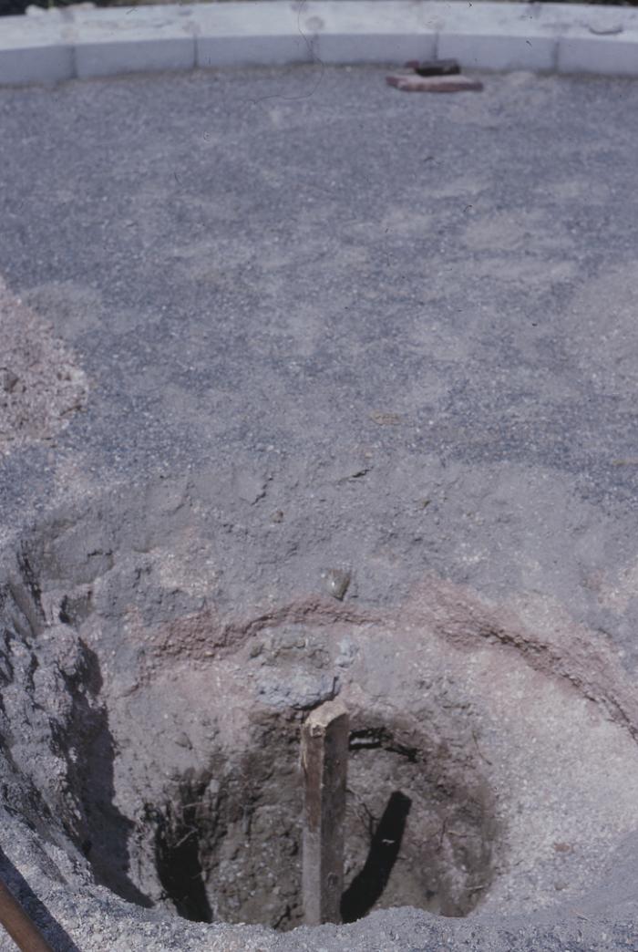 Hole bored in centre of stone platform to hold cairn to be constructed from the stones brought to 31st General Council commemorating the Native apology
