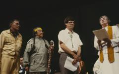 Anne Squire responding to the gift presented to the United Church of Canada by ANCC.