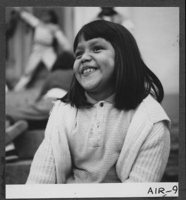Alberni Indian Residence Alberni, B. C. Little girl sitting on step of Residence.