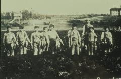 Young boys from an Indian school bringing in the produce from the garden