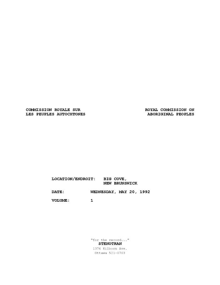 RCAP Hearing: Big Cove, NB 92-05-20 [Audio]