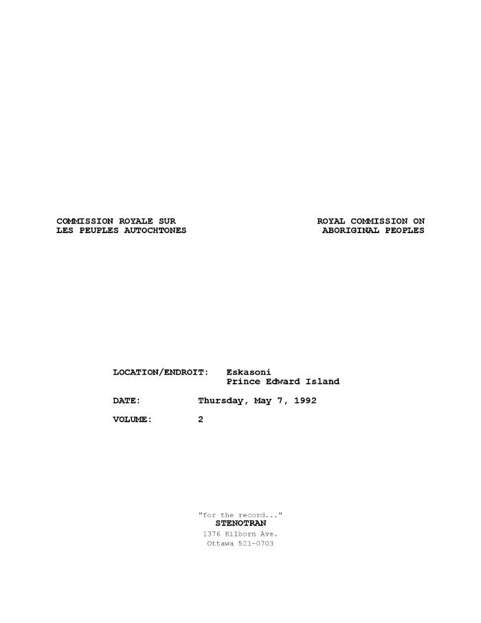RCAP Hearing: Eskasoni, NS 92-05-07 [Transcript]