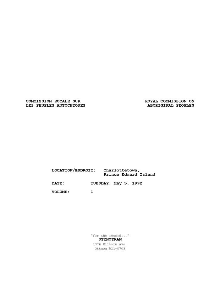 Charlottetown, PEI 92-05-05, English Transcript