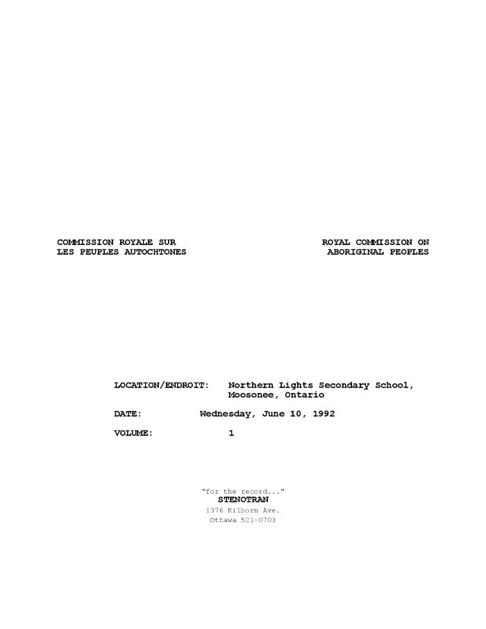 RCAP Hearing: Moosonee, ONT 92-06-10 [Transcript]