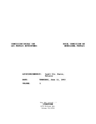 RCAP Hearing: Sault Ste. Marie, ONT 92-06-11 [Audio]