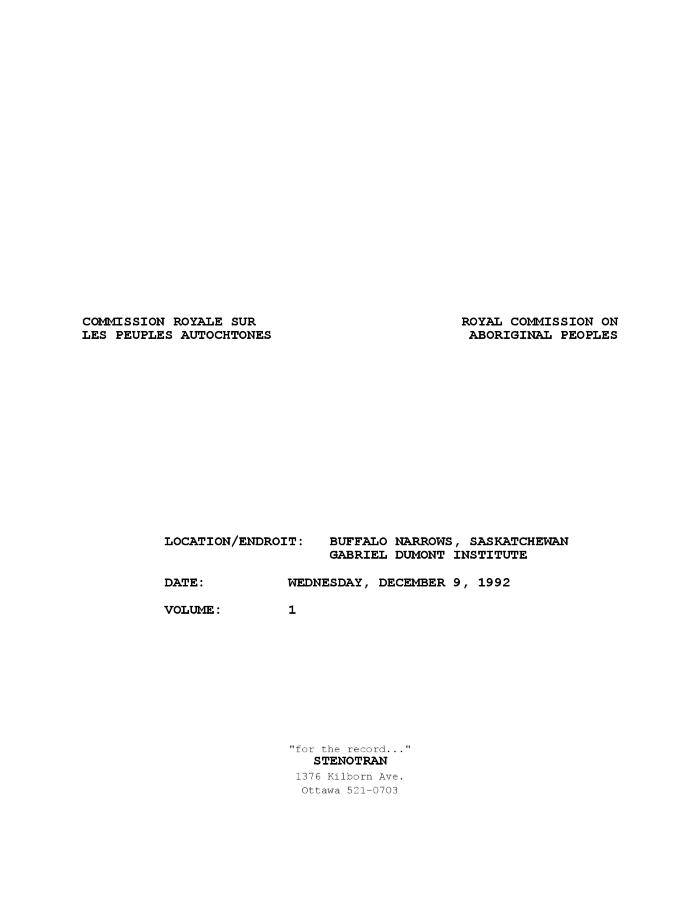 RCAP Hearing: Buffalo Narrows, SASK 92-12-09 [Transcript]