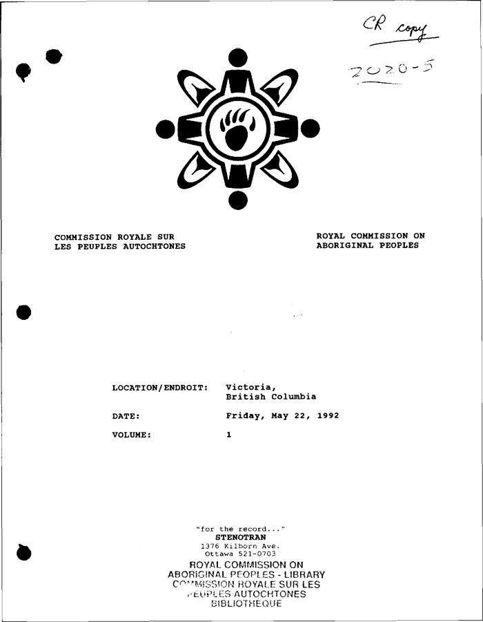 RCAP Hearing: Victoria, BC 92-05-22 [Transcript]